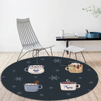 Kids Coffee Pattern Rug Black Polyester Rug Washable Pet Friendly Non-Slip Area Rug for the Children's Room