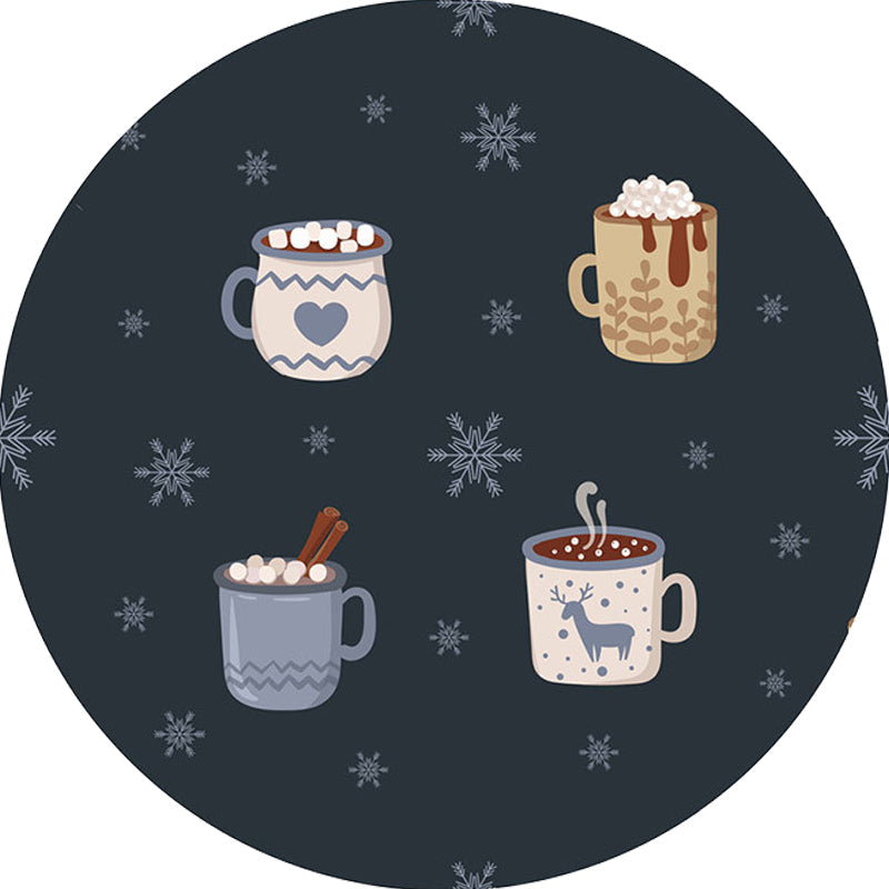 Kids Coffee Pattern Rug Black Polyester Rug Washable Pet Friendly Non-Slip Area Rug for the Children's Room