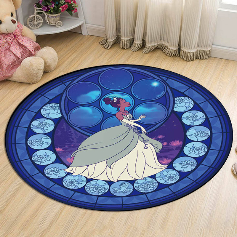 Kids Cartoon Princess Pattern Rug Multicolor Polyester Rug Washable Pet-Friendly Non-Slip Rug for the Kids' Room