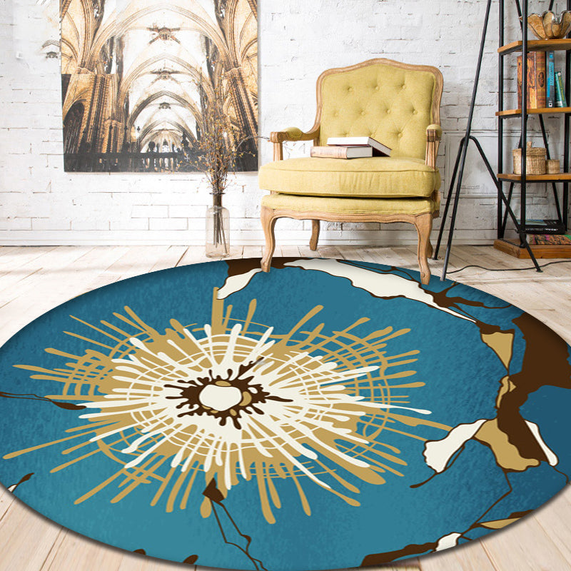 Contemporary radial patterned rug Blue Synthetic rug Washable Pet-friendly non-slip rug for the living room