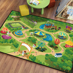 Stylish house sample rug with river green and blue children's rug made of polyester, pet-friendly, washable rug for the children's room