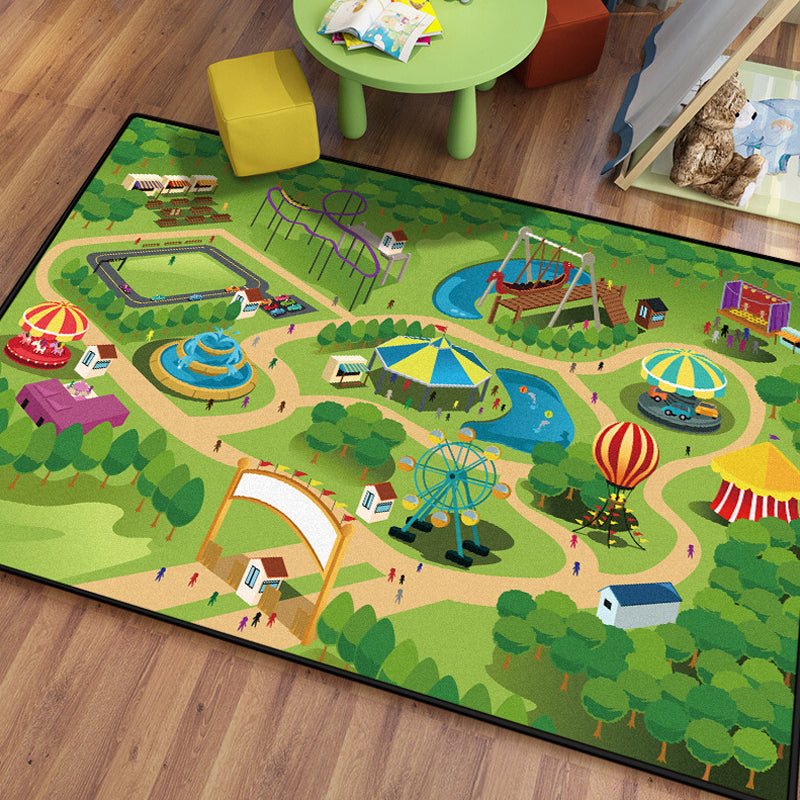 Stylish house sample rug with river green and blue children's rug made of polyester, pet-friendly, washable rug for the children's room