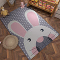 Gray and Orange Children’s Carpet Polyester Cartoon Animal Pattern Rug Pet-Friendly Washable Non-Slip Back Floor Mat for Decoration