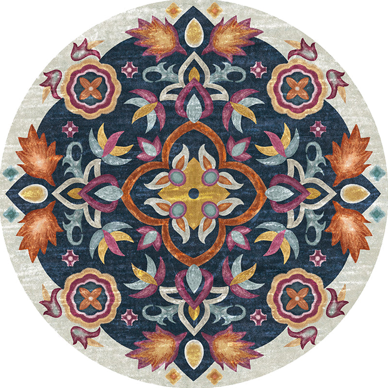 Unique Flower Pattern Rug Colorful Moroccan Rug Polyester Pet Friendly Non-Slip Back Washable Rug for the Living Room