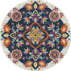 Unique Flower Pattern Rug Colorful Moroccan Rug Polyester Pet Friendly Non-Slip Back Washable Rug for the Living Room