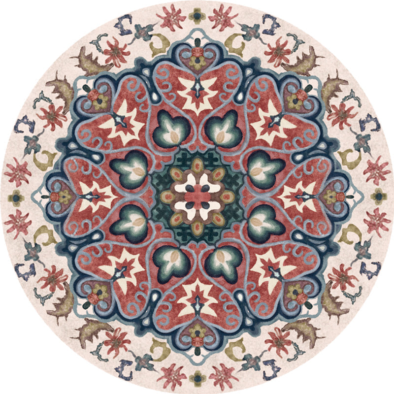 Unique Flower Pattern Rug Colorful Moroccan Rug Polyester Pet Friendly Non-Slip Back Washable Rug for the Living Room