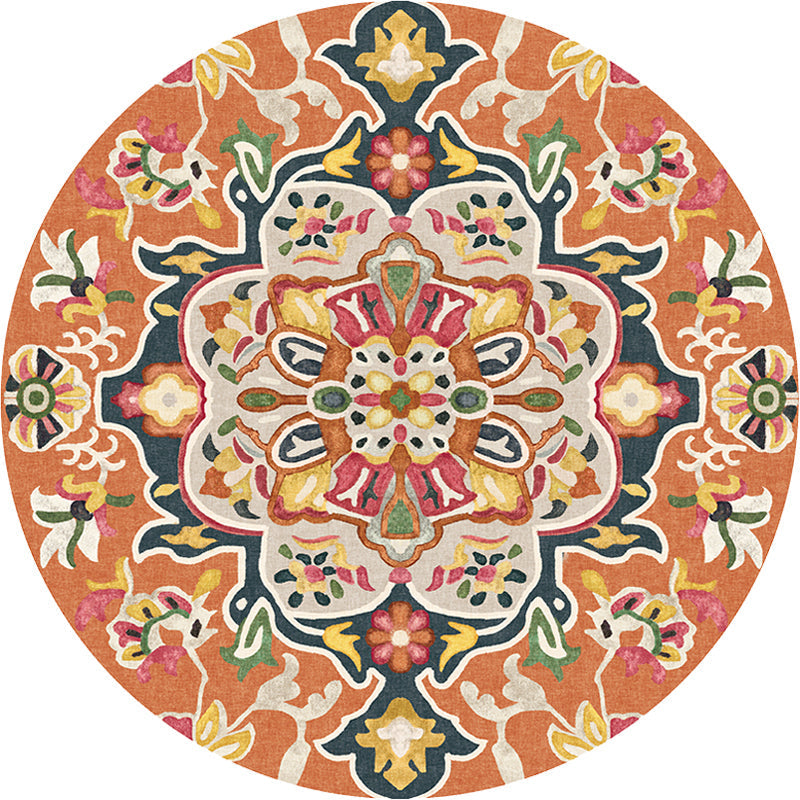 Unique Flower Pattern Rug Colorful Moroccan Rug Polyester Pet Friendly Non-Slip Back Washable Rug for the Living Room