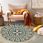 Unique Flower Pattern Rug Colorful Moroccan Rug Polyester Pet Friendly Non-Slip Back Washable Rug for the Living Room