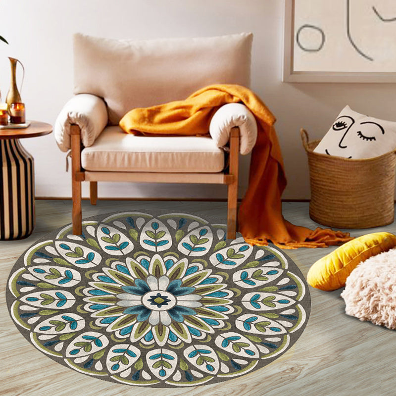 Unique Flower Pattern Rug Colorful Moroccan Rug Polyester Pet Friendly Non-Slip Back Washable Rug for the Living Room