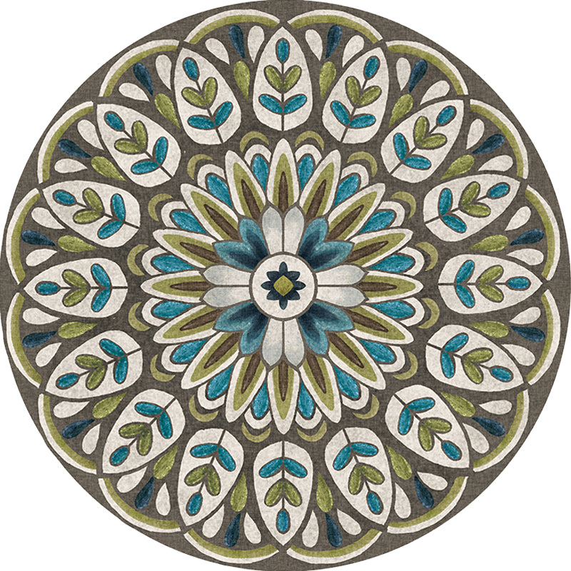 Unique Flower Pattern Rug Colorful Moroccan Rug Polyester Pet Friendly Non-Slip Back Washable Rug for the Living Room