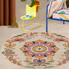 Unique Flower Pattern Rug Colorful Moroccan Rug Polyester Pet Friendly Non-Slip Back Washable Rug for the Living Room
