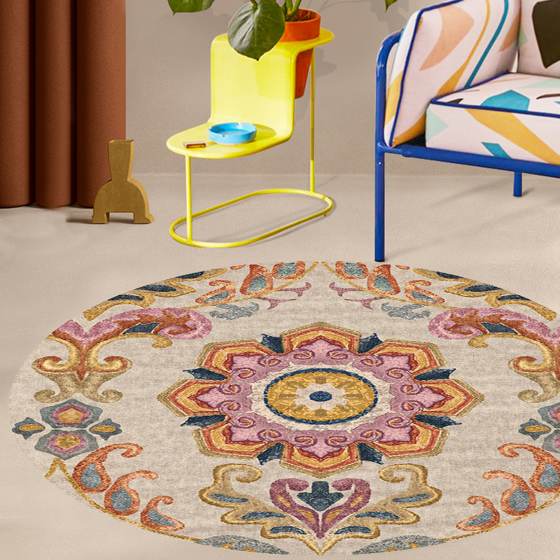 Unique Flower Pattern Rug Colorful Moroccan Rug Polyester Pet Friendly Non-Slip Back Washable Rug for the Living Room