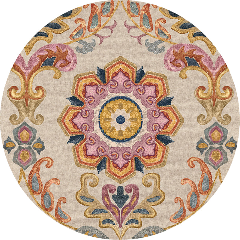 Unique Flower Pattern Rug Colorful Moroccan Rug Polyester Pet Friendly Non-Slip Back Washable Rug for the Living Room