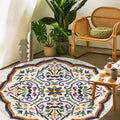 Unique Flower Pattern Rug Colorful Moroccan Rug Polyester Pet Friendly Non-Slip Back Washable Rug for the Living Room