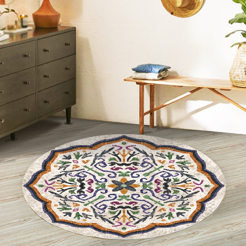 Unique Flower Pattern Rug Colorful Moroccan Rug Polyester Pet Friendly Non-Slip Back Washable Rug for the Living Room
