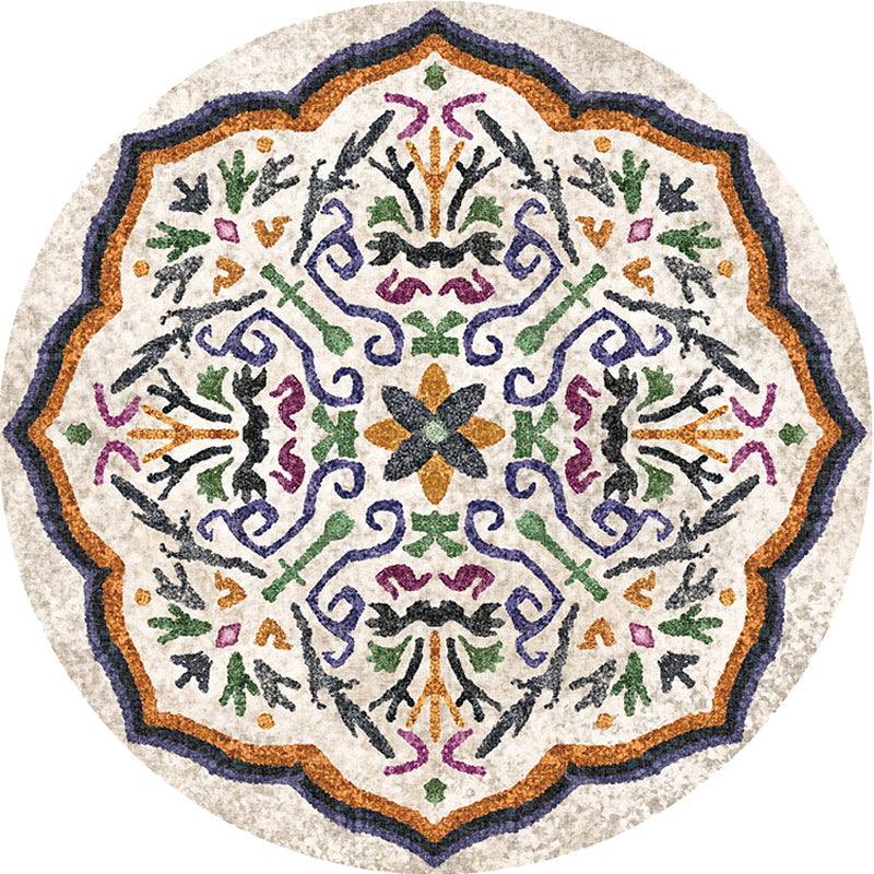 Unique Flower Pattern Rug Colorful Moroccan Rug Polyester Pet Friendly Non-Slip Back Washable Rug for the Living Room