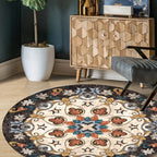 Unique Flower Pattern Rug Colorful Moroccan Rug Polyester Pet Friendly Non-Slip Back Washable Rug for the Living Room