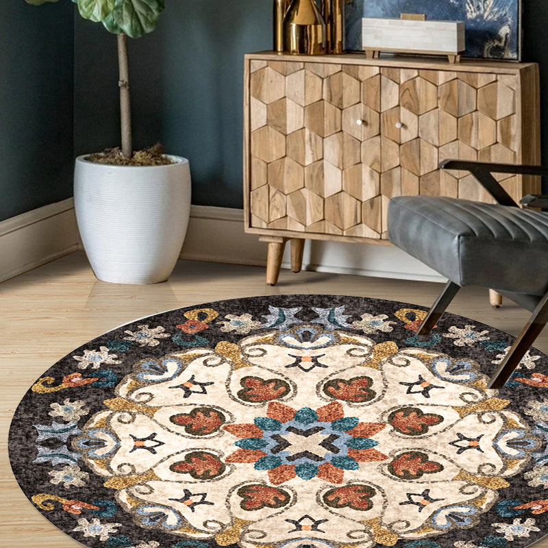 Unique Flower Pattern Rug Colorful Moroccan Rug Polyester Pet Friendly Non-Slip Back Washable Rug for the Living Room