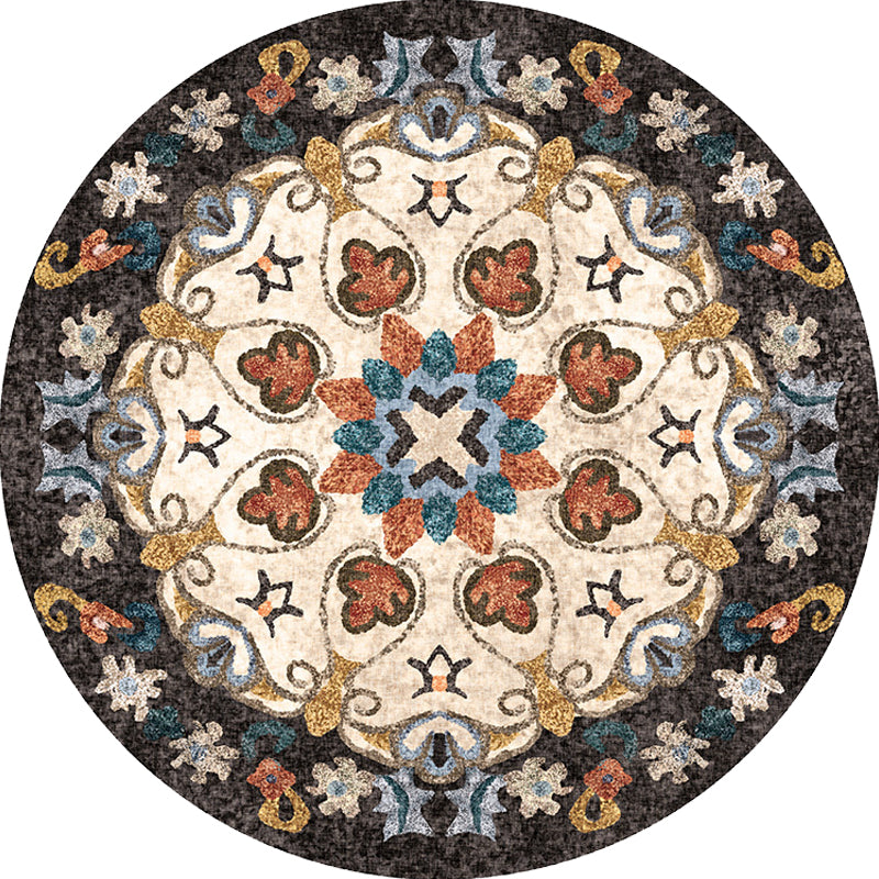 Unique Flower Pattern Rug Colorful Moroccan Rug Polyester Pet Friendly Non-Slip Back Washable Rug for the Living Room