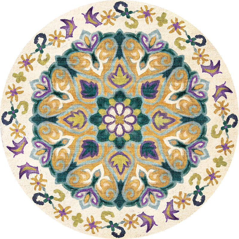 Unique Flower Pattern Rug Colorful Moroccan Rug Polyester Pet Friendly Non-Slip Back Washable Rug for the Living Room
