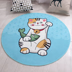 Kids Cat Pattern Rug Blue and Pink Polyester Rug Washable Pet-Friendly Non-Slip Rug for the Children's Room