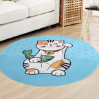 Kids Cat Pattern Rug Blue and Pink Polyester Rug Washable Pet-Friendly Non-Slip Rug for the Children's Room