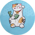 Kids Cat Pattern Rug Blue and Pink Polyester Rug Washable Pet-Friendly Non-Slip Rug for the Children's Room