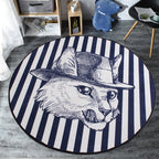 Kids Cat Pattern Rug Blue and Pink Polyester Rug Washable Pet-Friendly Non-Slip Rug for the Children's Room