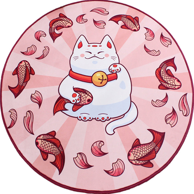 Kids Cat Pattern Rug Blue and Pink Polyester Rug Washable Pet-Friendly Non-Slip Rug for the Children's Room