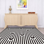 Modern Striped Pattern Carpet Black and White Polyester Carpet Washable Pet Friendly Non-Slip Area Rug for Living Room