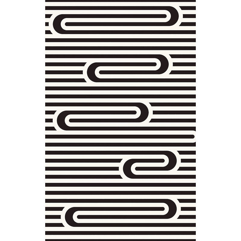 Modern Striped Pattern Carpet Black and White Polyester Carpet Washable Pet Friendly Non-Slip Area Rug for Living Room