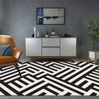 Modern Striped Pattern Carpet Black and White Polyester Carpet Washable Pet Friendly Non-Slip Area Rug for Living Room