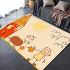 Cute Painting Pattern Rug Orange Kids Rug Polyester Pet Friendly Washable Area Rug for Kids Room