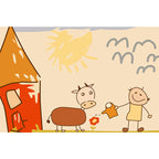 Cute Painting Pattern Rug Orange Kids Rug Polyester Pet Friendly Washable Area Rug for Kids Room