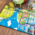 Kids Island Pattern Rug Green and Blue Polyester Rug Washable Pet-Friendly Non-Slip Rug for the Children's Room