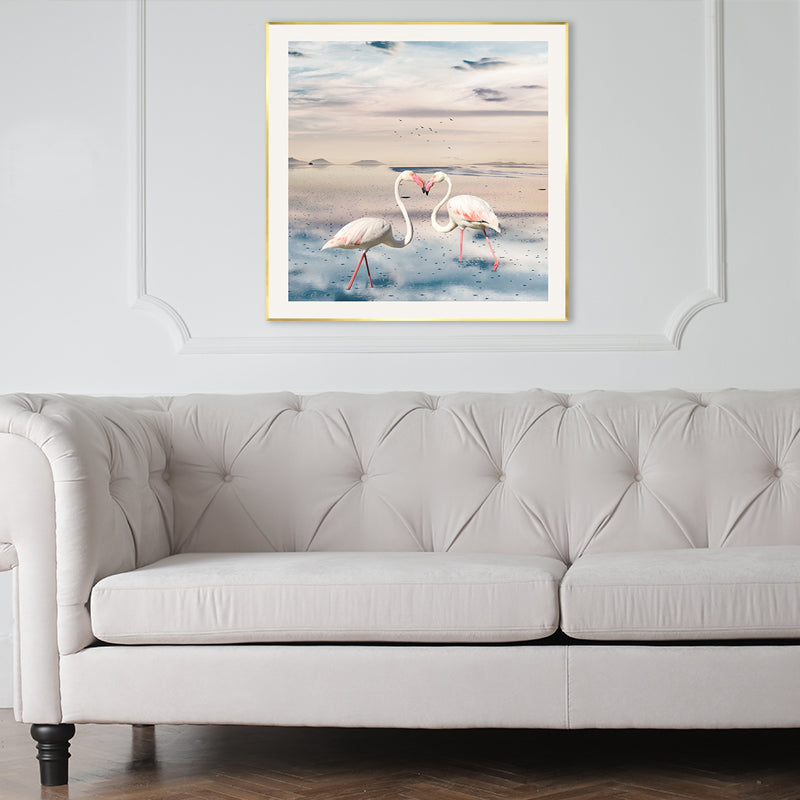 Lake and Flamingo Painting Tropical Style Canvas Wall Print, Multiple Sizes