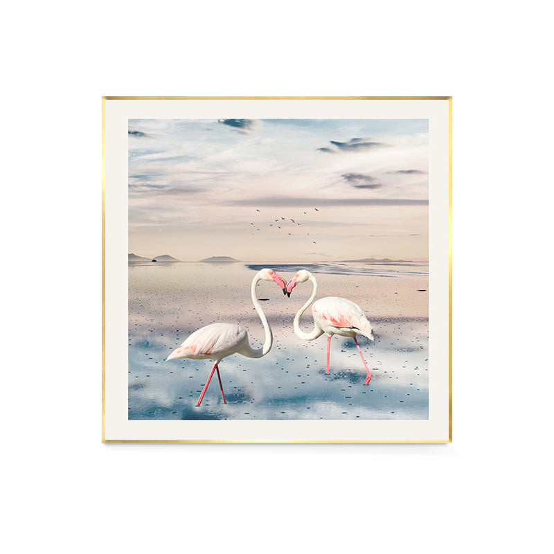 Lake and Flamingo Painting Tropical Style Canvas Wall Print, Multiple Sizes