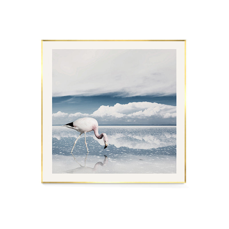 Lake and Flamingo Painting Tropical Style Canvas Wall Print, Multiple Sizes