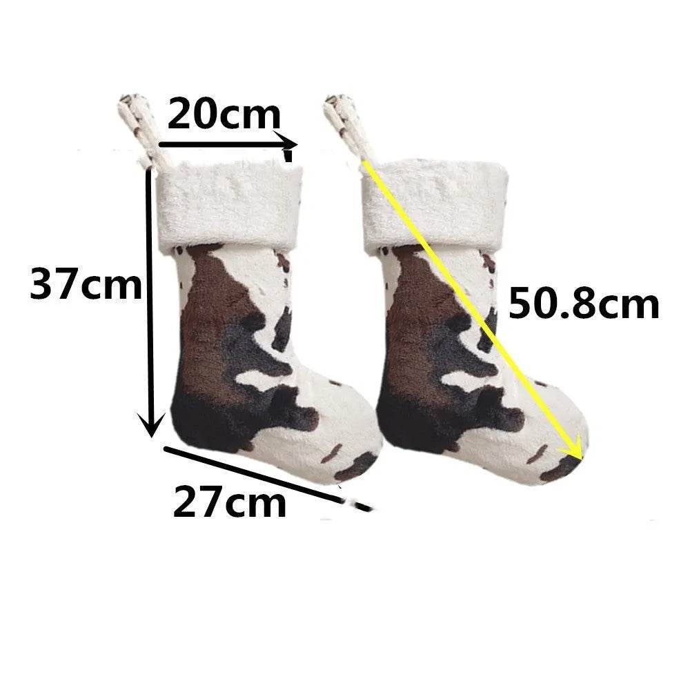 20-inch Plush Christmas Stockings Cows Pattern Gift Bag