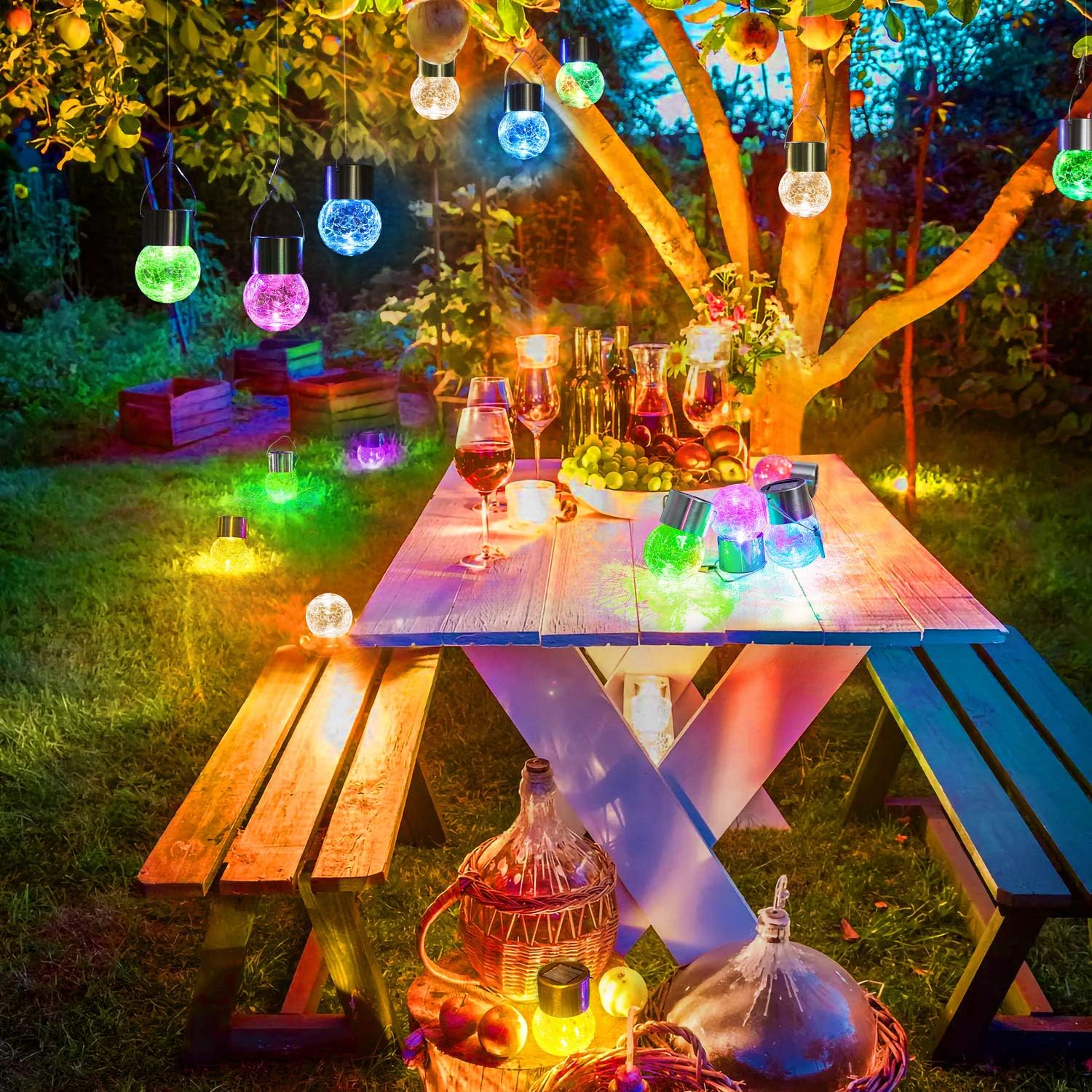 Multicolor Crackle Glass Hanging Solar Light