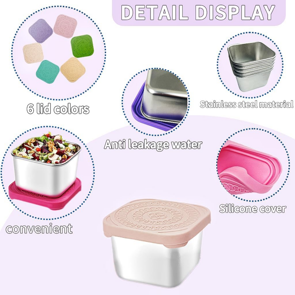 175ml Stainless Steel Snack Boxes for Kids - 6-Pack