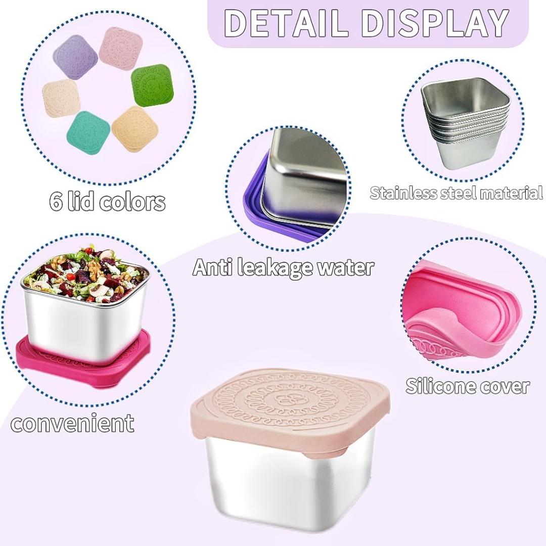 175ml Stainless Steel Snack Boxes for Kids - 6-Pack