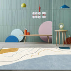 Modernist Abstract Rug Blue and Beige Polyester Rug Non-Slip Bottom Washable Pet Friendly Area Rug for Home