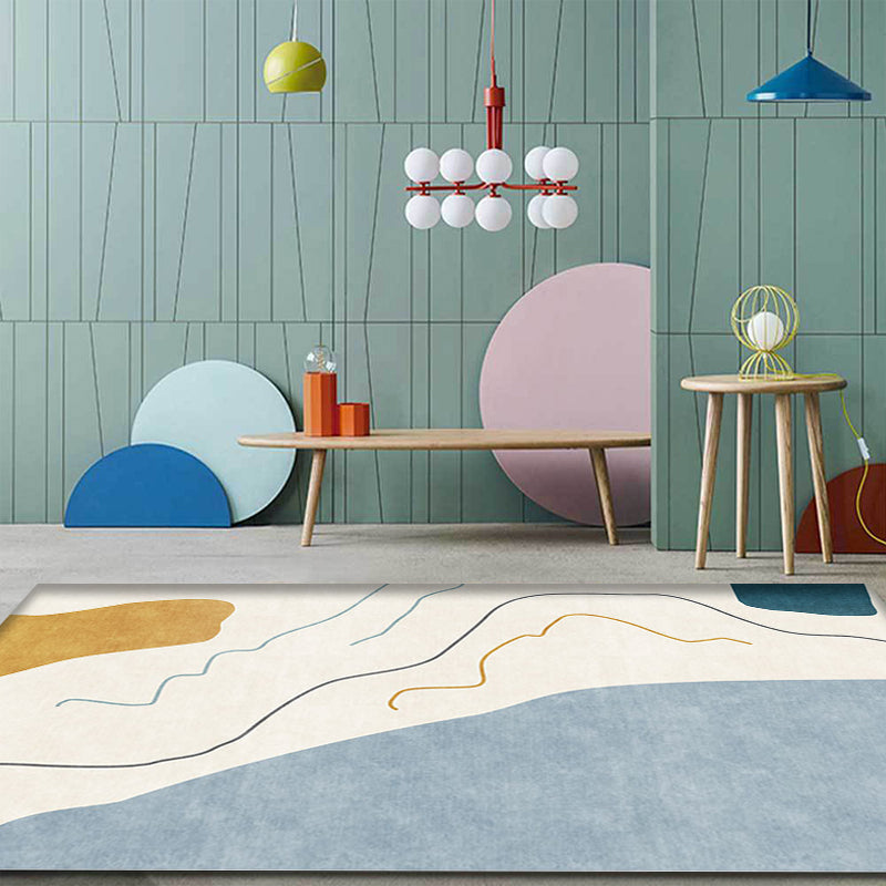 Modernist Abstract Rug Blue and Beige Polyester Rug Non-Slip Bottom Washable Pet Friendly Area Rug for Home