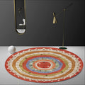 Retro Tribal Circles Pattern Carpet Yellow and Red Polyester Carpet Washable Pet Friendly Non-Slip Carpet for the Living Room