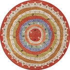 Retro Tribal Circles Pattern Carpet Yellow and Red Polyester Carpet Washable Pet Friendly Non-Slip Carpet for the Living Room