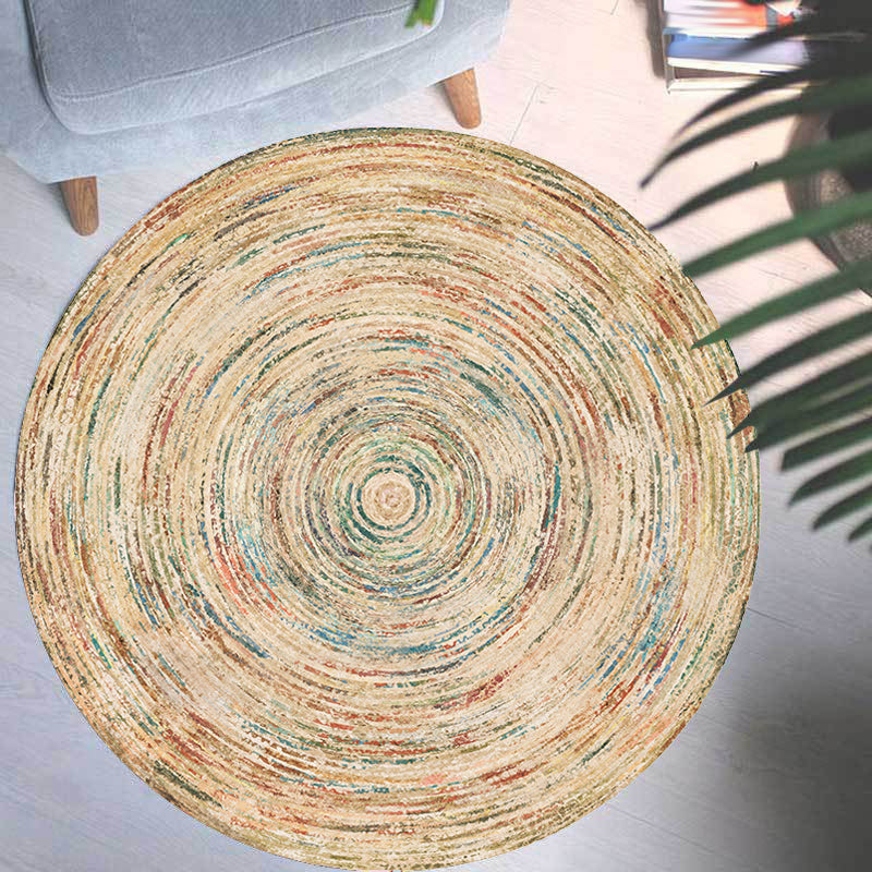 Retro Tribal Circles Pattern Carpet Yellow and Red Polyester Carpet Washable Pet Friendly Non-Slip Carpet for the Living Room