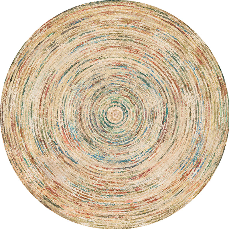 Retro Tribal Circles Pattern Carpet Yellow and Red Polyester Carpet Washable Pet Friendly Non-Slip Carpet for the Living Room