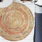 Retro Tribal Circles Pattern Carpet Yellow and Red Polyester Carpet Washable Pet Friendly Non-Slip Carpet for the Living Room