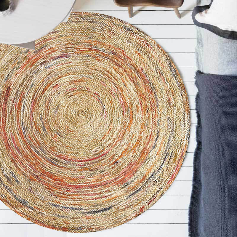 Retro Tribal Circles Pattern Carpet Yellow and Red Polyester Carpet Washable Pet Friendly Non-Slip Carpet for the Living Room
